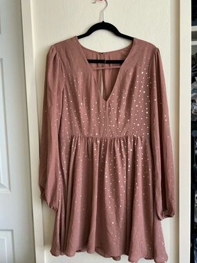 BCBGeneration Mauve Star-Print Long Sleeve Mini Dress